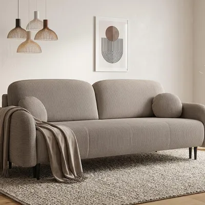 Produktbild von GOLDSTOFF Sofa 140x200cm | Sofa mit Schlaffunktion und Staurum | Bequemes und Modernes 2-Sitzer-Sofa für Wohnzimmer (Hell Braun)