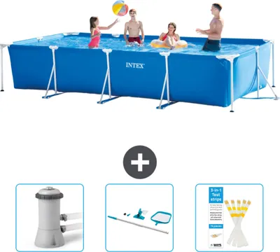 Obrázok produktu pre Bazén Intex s obdĺžnikovým rámom - 450 x 220 x 84 cm - modrý - obsahuje filtračné čerpadlo pre bazén - čistiacu súpravu - testovacie prúžky