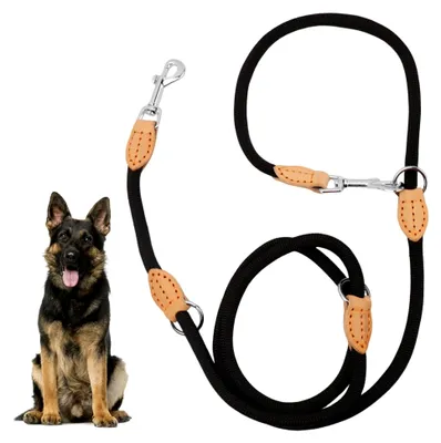 Produktbild von Verstellbare 2,1 m Hundeleine aus Nylon mit 2 Karabinern, Multifunktionsleine für mittelgroße und große Hunde