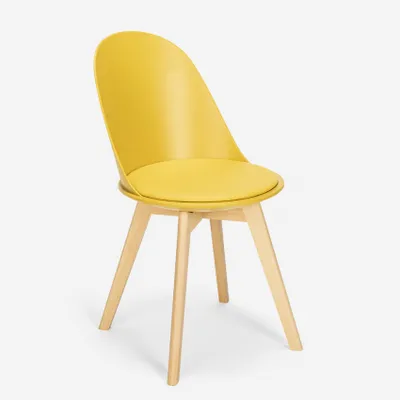 Immagine prodotto di Sedia in legno di design scandinavo con cuscino per cucina sala da pranzo Bib Nordica - Giallo
