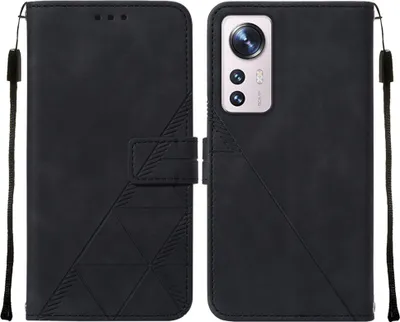 Produktbild von Xiaomi 12 Pro Hülle, Schlank Prägung Flip Leder Kartenfächer Schutzhülle mit Ständer für Xiaomi 12 Pro Schwarz
