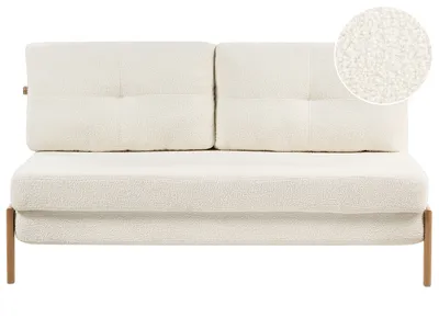 Produktbild von BELIANI 2-Sitzer Sofa Cremeweiß Bouclé Stoffbezug Gesteppt mit Schlaffunktion Hohen Metallbeinen Dicke Rückenkissen Freistellbar Wohnzimmer Schlafsofa