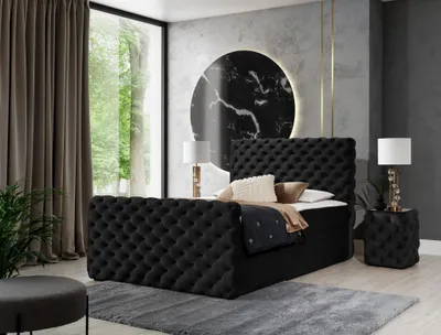 Produktbild von Boxspringbett Schlafzimmerbett HIMAL 120x200cm in Stoff Riviera Schwarz