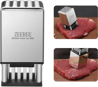 Image de Attendrisseur de viande Tenderizer pour viande - 36 lames en acier inoxydable ultra-tranchantes - marteau double face - attendrisseur de viande inoxydable pour escalopes et steaks