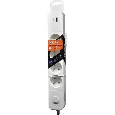 Obrázok produktu pre Viacnásobná zásuvka - QUARX - 4 zásuvky - s USB Type-C a USB-A, 1,5 m kábel