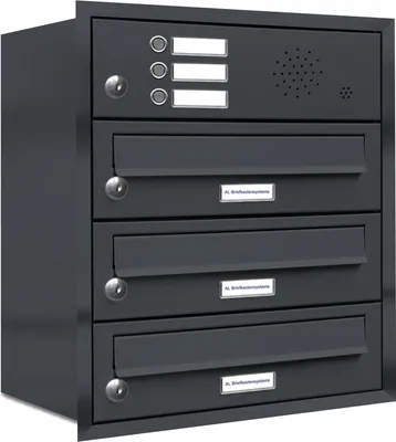 Produktbild von 3er Briefkasten Anlage Unterputz Montage RAL 7016 Anthrazit Klingel