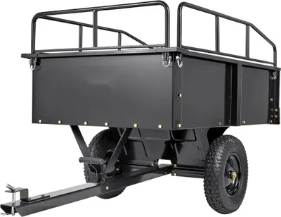 Immagine prodotto di Rimorchio ribaltabile per trattorini - Capacità di carico 340 kg - Area di carico ribaltabile - Pareti laterali pieghevoli - Rimorchio ATV UTV nero
