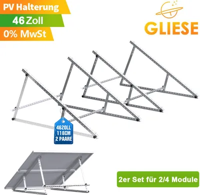 Produktbild von 2 Paar 46 Zoll Balkonkraftwerk Halterung Flachdach 118cm Aluminium Solarpanel Halterung
