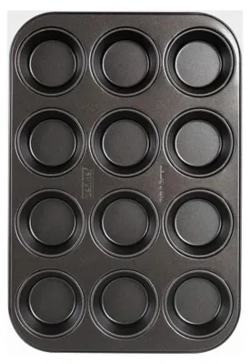 Produktbild von Muffinform für 12 Stück – Muffinbackblech für Muffins und Cupcakes – Hitzebeständiges Muffinblech mit Antihaftbeschichtung, Schwarz