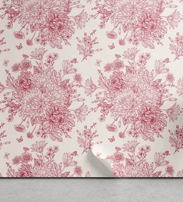 Image de ABAKUHAUS Papier peint vintage botanique amovible et adhésif pour la maison, fleurs et papillons, autocollant pour salon et cuisine, 33 cm x 250 cm, rose pâle et rubis pâle