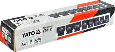 Produktbild von Yato YT-1115, Steckschlüsselsatz, Schwarz, 1 Kopf/Köpfe, 3/4", Verchromtes Molybdän