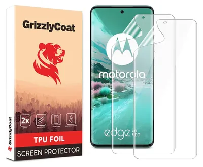 A product shot showing the packaging for a screen protector and the screen protector itself applied to a phone.