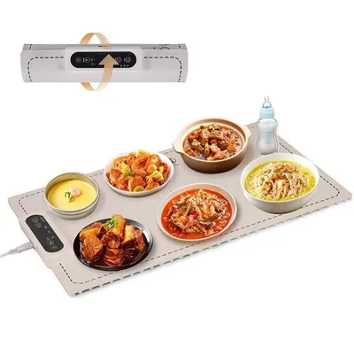 Produktbild von Faltbare Silikon-Speisewärmematte mit Schnellheizung, 3 Temperaturstufen & Timer, Touchbedienung, Kindersicherung, für Buffet/Party/Zuhause
