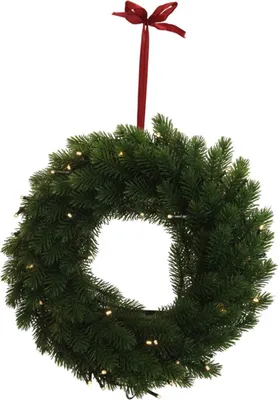 Produktbild von Tannenkranz Ø 38 x H 9 cm mit 48 LED warmweiß | Weihnachtskranz batteriebetrieben mit Doppeltimer für festliche Deko Innen & Außen