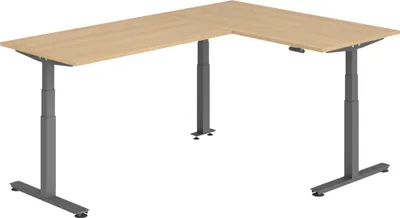 Produktbild von bümö Eckschreibtisch elektrisch höhenverstellbar L-Form - Gestell: Graphit, Nachbildung: Eiche, Größe: Eckschreibtisch 160 x 240 cm