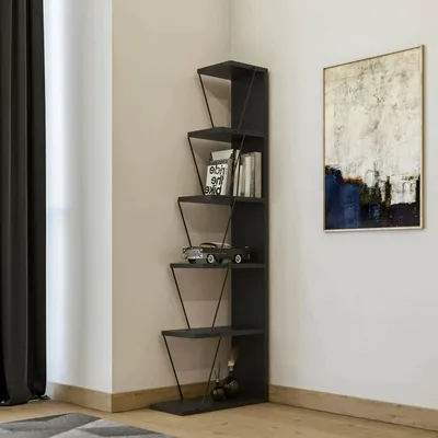 Produktbild von Bücherregal Dpallanc, Büroregal, Mobiler Buchhalter, Bücherbrett, 50x22h150 cm, Anthrazit und Schwarz