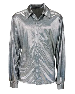 Produktbild von Glitzerndes Discohemd Silber Männer Größe: M/L