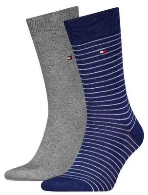 Obrázok produktu pre Tommy Hilfiger – ponožky pre pánov, pruhované (balenie po 2 páry) NA974 (43 EU – 47 EU) (námornícka modrá/sivá)