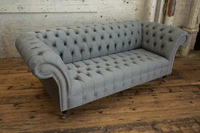 Produktbild von Graue Chesterfield Couch Textil Polster Sitz Garnitur Sofa Stoff Sofas 3 Sitzer