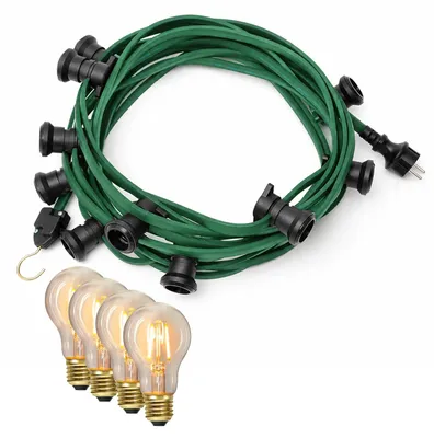 Illu-/Partylichterkette 20m - Außenlichterkette grün - 20x E27 EDISON LED Filamentlampen