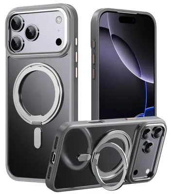 Obrázok produktu pre Pre Apple iPhone 17 Pro Max Frosted 360 Ring MagSafe TPU + PC Protective Case Grey