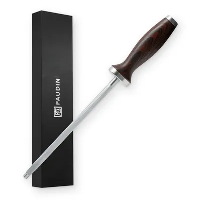 Produktbild von PAUDIN NH1 Wetzstahl 30 cm - Profi-Messerschärfer für Küchenmesser - Edelstahl-Schleifstab mit ergonomischem Pakkaholz-Griff