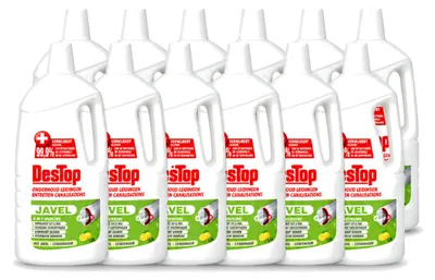 Produktbild von 12 x DesTop Abflussreiniger 4-in-1 mit Chlor und Zitronenduft 1,5 l - Vorteilspackung - 12 Stücke