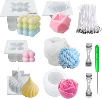 Produktbild von Kerzenformen Zum Gießen 6Pcs Kerzen Formen Silikon DIY Set mit 3D Bubble GarnBall Rose Kerzenformen und Kerzendocht Set Ideal für Heimdekoration