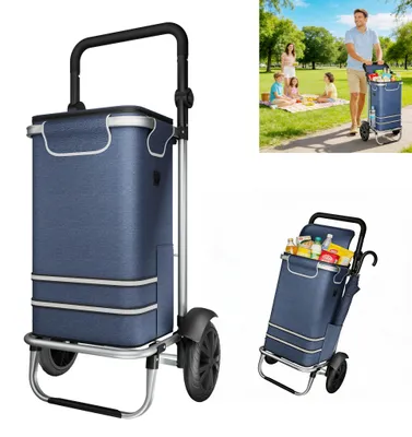 Obrázok produktu pre Nákupný vozík XMTECH s taškou s objemom 56 l, hliníkový rám, 600D Oxford, skladací vozík na nákupy, kempovanie a záhradu, modrý, 100 × 45,5 × 39 cm