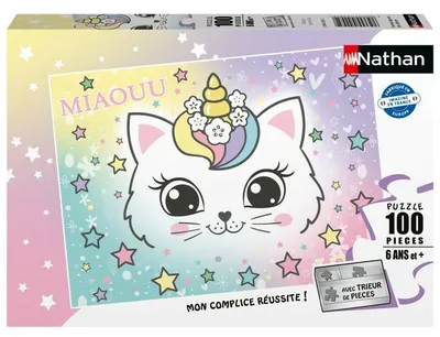 Produktbild von Puzzle 100 Teile, Nathan Chaton arc-en-ciel, Kinder Puzzle ab 6 Jahren, Hochwertige Qualität, Dicke Pappe