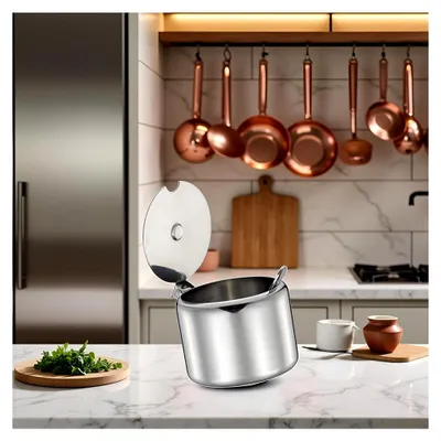 Produktbild von Edelstahl-Zuckerdose, 285 ml, mit Löffel, Gewürzdose, Aufbewahrungsbehälter für Gewürze, Geschirr und Küchenhelfer