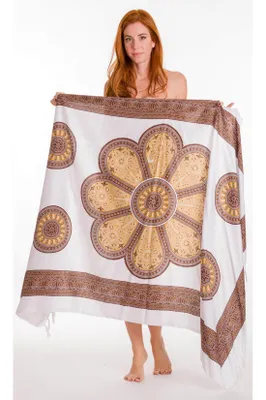 Produktbild von Mandala Pareo Sarong Wickeltuch Boho Damen aus Viskose 180 x 110 cm mit Fransen – Ethno