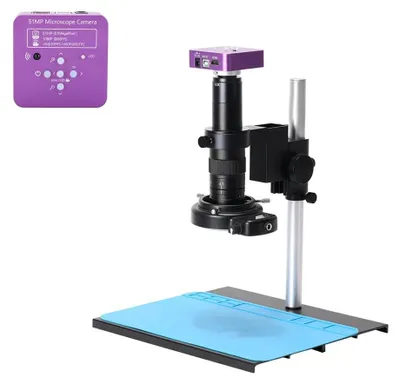 Produktbild von 4K 51MP USB Industrievideomikroskopkamera - Digitales Mikroskop - 180X Zoom C-Mount Objektiv - Monokular - Für PCB Handyreparatur & Löten - Silber