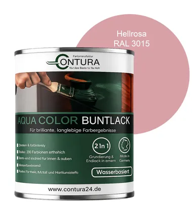 Produktbild von Contura 750ml. Buntlack Lackfarbe Lack Außen Innen Holz Metall Farbe Holzlack Möbellack - Seidenmatt - RAL 3015 Hellrosa