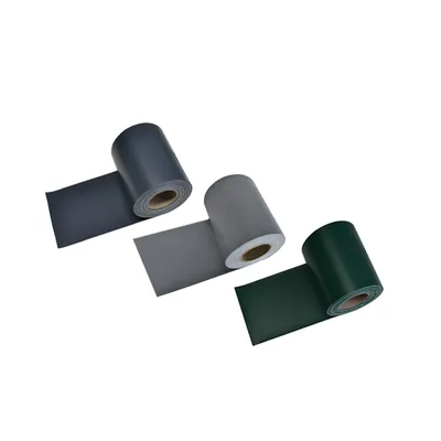 Three rolls of privacy screen material in different colors.
