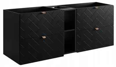 Zdjęcie produktu dla Szafka Łazienkowa Wisząca Pod Umywalkę 140X46 Cm Rensan Czarna Z Regałem