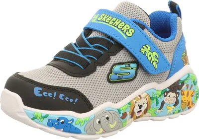 Produktbild von Skechers Kinder-Jungen-Sneaker-Slipper-Klettschuh PLAY SCENE Zoo-Tiere Blau-Grau-Schwarz-Mehrfarbig, Farbe:grau, EU Größe:26