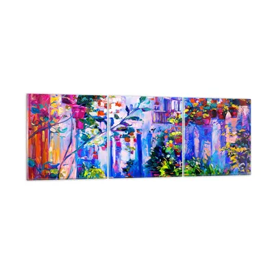 Produktbild von Bilder auf glas - Zuhause blumen straße himmel - 90x30cm - Glasbilder - Wandbilder - Kunstdruck - zum Aufhängen bereit - Wanddekoration aus Glas - Glas Bilder - Wandbild auf Glas - GCA90x30-2850