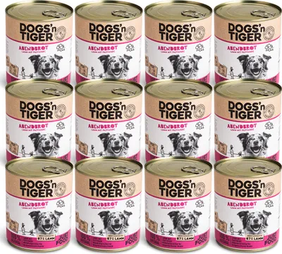 Produktbild von Dogs’n Tiger Adult Premium Hundefutter, Abendbrot, Nassfutter, Getreidefrei, Lamm, Pastinake & Gesund-Kräuterpaket, 12x800g
