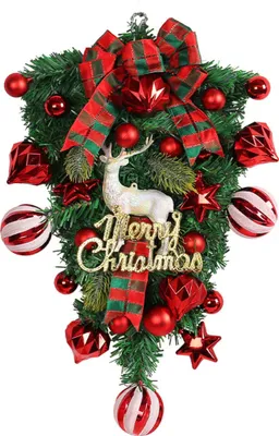 Produktbild von Weihnachts-Tropfenkranz, künstliche Weihnachtsgirlande für Tür und Haus, ideal für Weihnachtsfeiern und als Dekoration im Innen- und Außenbereich