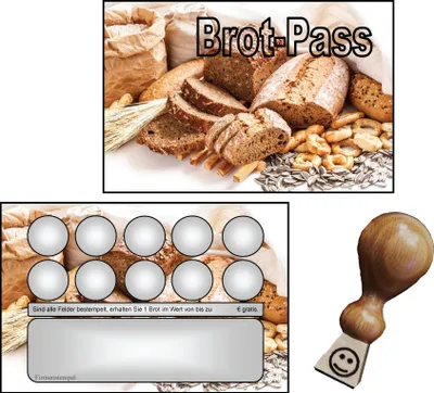 Produktbild von 600 Bonuskarten Treuekarten Rabattkarten Stempel Brot Backshop Bäckerei 600BKBrS