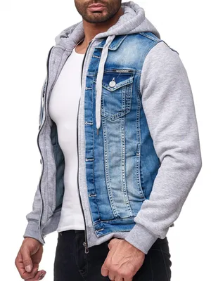 Produktbild von Red Bridge Herren Jeans Jacke Sweatjacke mit Kapuze Premium RB Denim Blau - Grau M