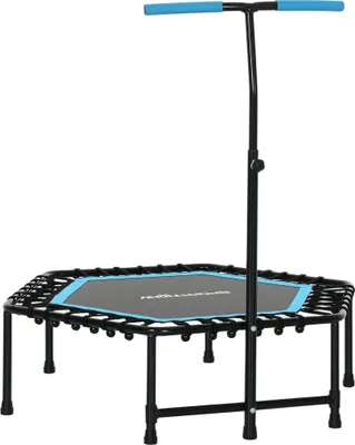 Produktbild von SPORTNOW Fitness-Trampolin, 114 cm, mit elastischen Seilen, 3-fach verstellbarem Griff, 100 kg Belastbarkeit, stabil und leise für Indoor-Training, Blau