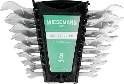 Obrázok produktu pre WIESEMANN 1893 Sada dvojitých kľúčov 8 ks 6-22 mm I Sada vidlicových kľúčov v držiaku náradia I 81277