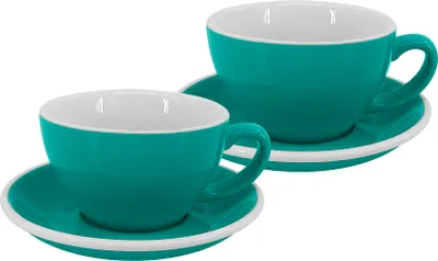 Produktbild von 2er Set - Latte Tasse und Untertasse Roma, 250 ml, türkis