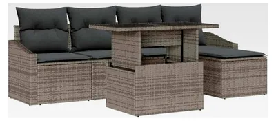 Produktbild von 6-teiliges Garten-Sofa-Set mit Kissen Grau Poly-Rattan Lounge Sofa Outdoor