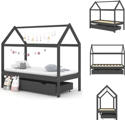 Produktbild von vidaXL Kinderbett mit Schublade Dunkelgrau Massivholz Kiefer 80x160 cm -  Baby- & Kleinkinderbetten
