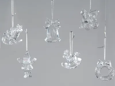 Produktbild von 6 versch.Bollweg Hänger sort.7cm Acryl-klar Weihnachten Baumschmuck sort.- Auswahl nach Verfügbarkeit, 1 Stück Lieferumfang