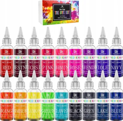 Zdjęcie produktu dla 18 szt. ZESTAW BARWNIKÓW TEKSTYLNYCH | DIY, RĘKODZIEŁO, UBRANIA | 18X60ML
