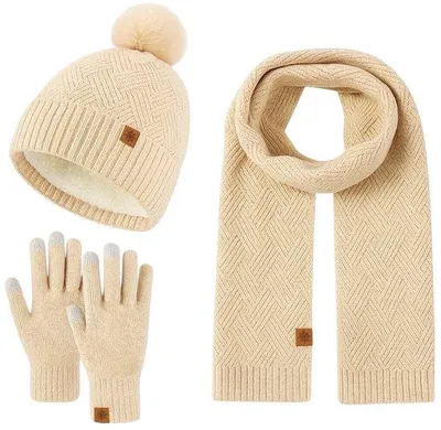 Produktbild von Ultiluxe Winterset Damen - Mütze - Schal - Handschuhe - Beige - 3-teiliges Set - Warmes Winter Zubehör - Windschutz - Größe Einheitsgröße - Beige